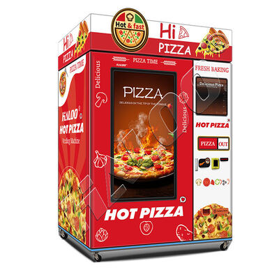 55-inch touchscreen pizza vending machine with heating and baking system, featuring an LED lightbox on the top of the pizza machine