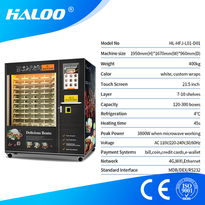 Large Capacity Automatic Fast Food Breakfast Meal Lunch Box Hot food Vending Machine With Microwave Heating