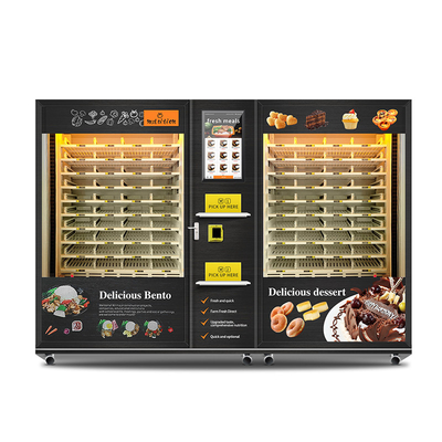 Large Capacity 2 Cabinets Vending Machine for Ready Meals with Microwave Heating And Drinks Cans Cakes Desserts