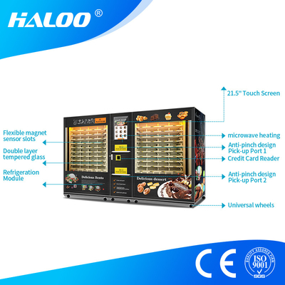 Large Capacity 2 Cabinets Vending Machine for Ready Meals with Microwave Heating And Drinks Cans Cakes Desserts