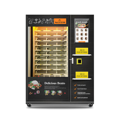 24-hour self-service fast food lunch box vending machine with steel door frame and dual microwave heating function