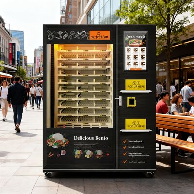 24-hour self-service fast food lunch box vending machine with steel door frame and dual microwave heating function