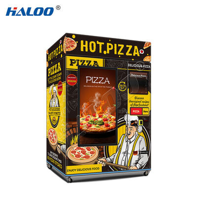 55-inch touchscreen pizza vending machine with heating and baking system, featuring an LED lightbox on the top of the pizza machine