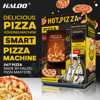 55-inch touchscreen pizza vending machine with heating and baking system, featuring an LED lightbox on the top of the pizza machine