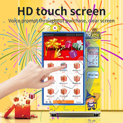 21.5-inch touchscreen blind box vending machine with thickened sheet metal body, double-layer explosion-proof tempered glass, and anti-theft dispensing port