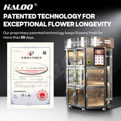 Haloo flower vending machine with SDK function, stainless steel body with cooling and humidification system