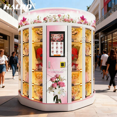 Haloo flower vending machine offers free customization of logo, metal plate material, and supports multiple payments